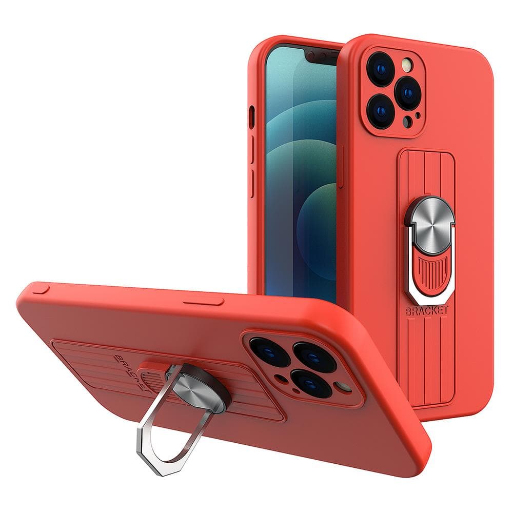 Hurtel Ring Case silikonska ovitek z oprijemom in stojalom za Xiaomi Redmi 10X 4G / Redmi Note 9, rdeča