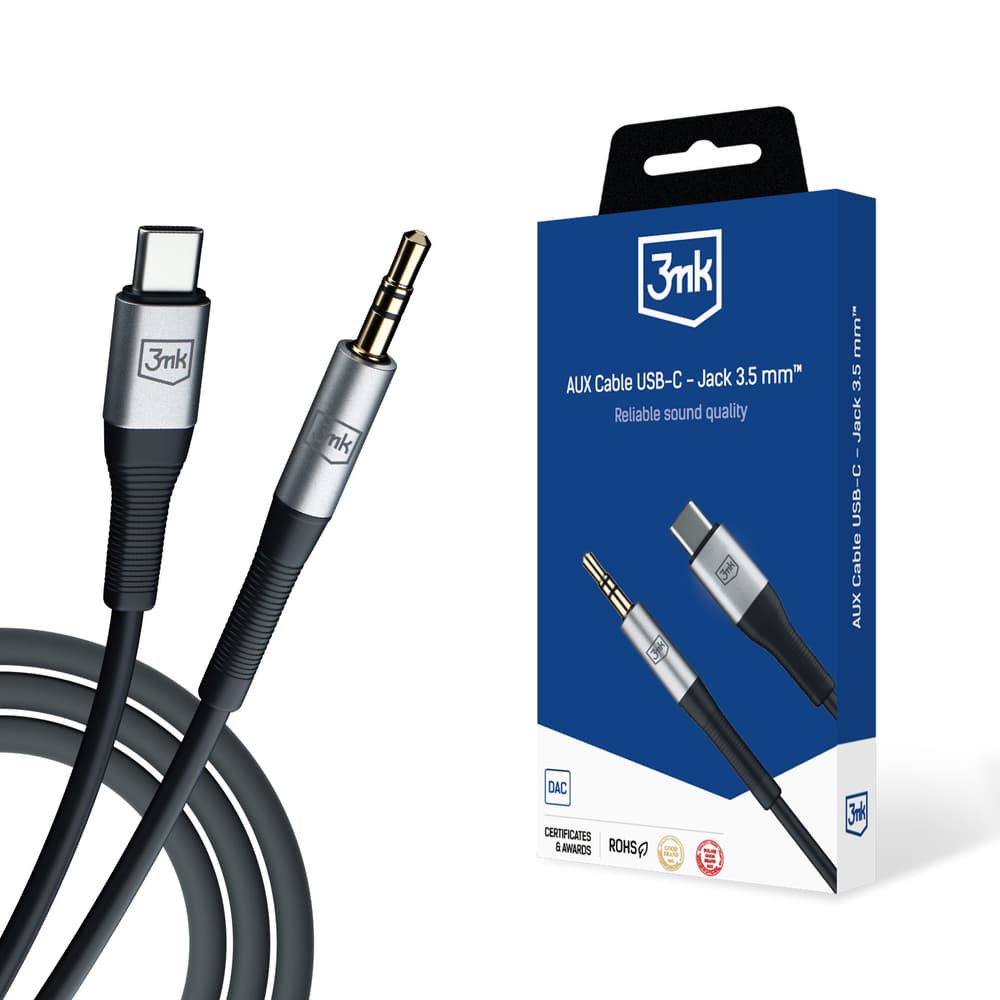 3mk AUX kabel USB-C / minijack 3.5mm - srebrn
