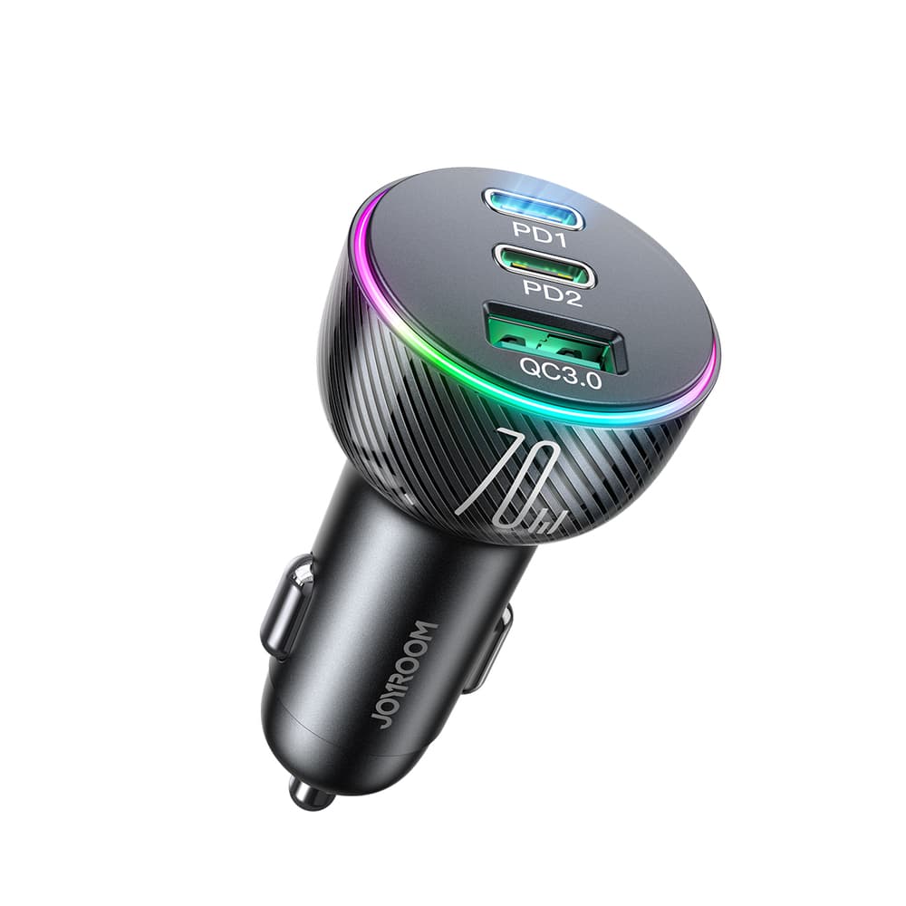 Joyroom 70W avtomobilski polnilnik, 3 vrata (USB, 2x USB C), črn