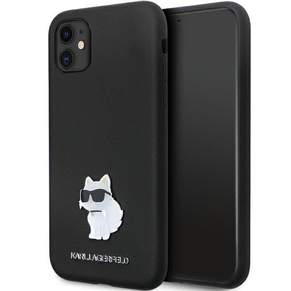 Karl Lagerfeld Silicone Choupette Metal Pin ovitek za iPhone 11 / Xr - črna