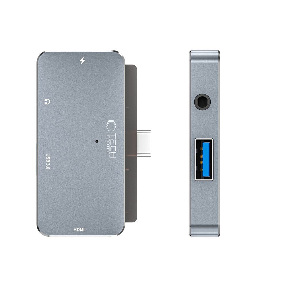 Pesto Tech-Protect V6 4v1 USB-C - HUB (HDMI, USB-A, PD 100W) sivo 2