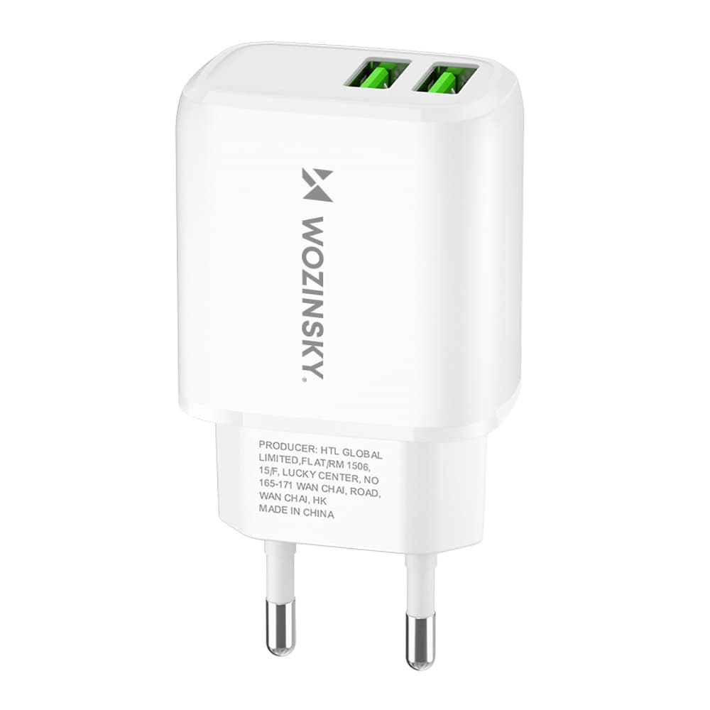 Wozinsky CUWCW 2.4A stenski polnilec, 2xUSB-A, bel
