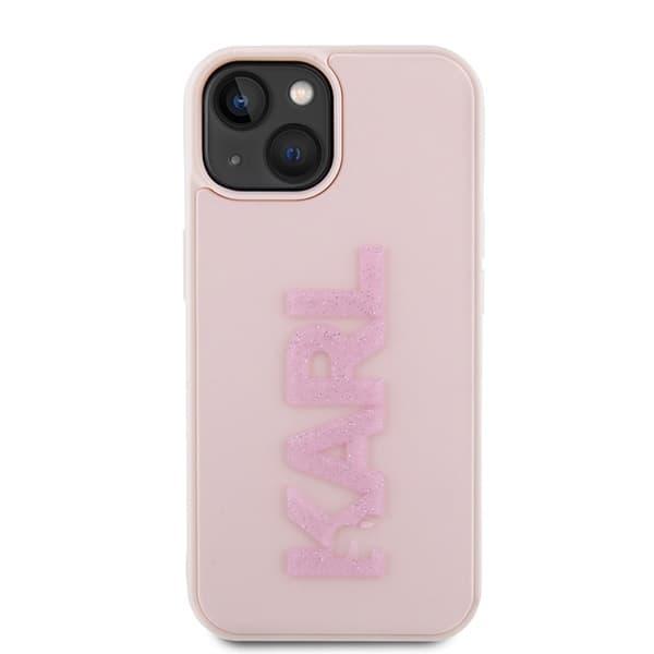 Ovitek Karl Lagerfeld 3D Rubber Glitter Logo za iPhone 15 Plus - roza 3