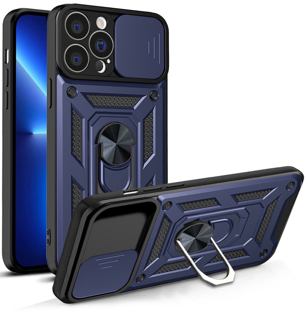 Hybrid Armor Camshield etui za iPhone 13 Pro Max z drsnim pokrovom kamere - moder