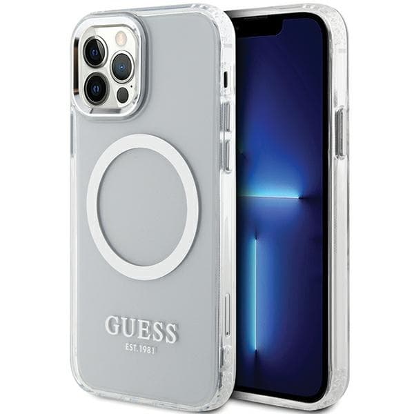 Guess ovitek Metal Outline Magsafe za iPhone 12 / 12 Pro - srebrn