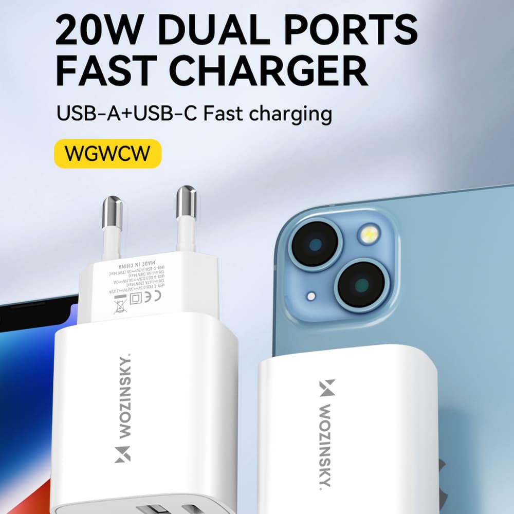 Stenski polnilnik Wozinsky WGWCW 20W, USB-A + USB-C - bel 5