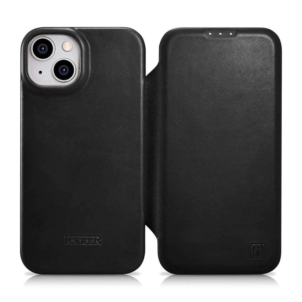 Ovitek iCarer Oil Wax za iPhone 14 Plus, črn