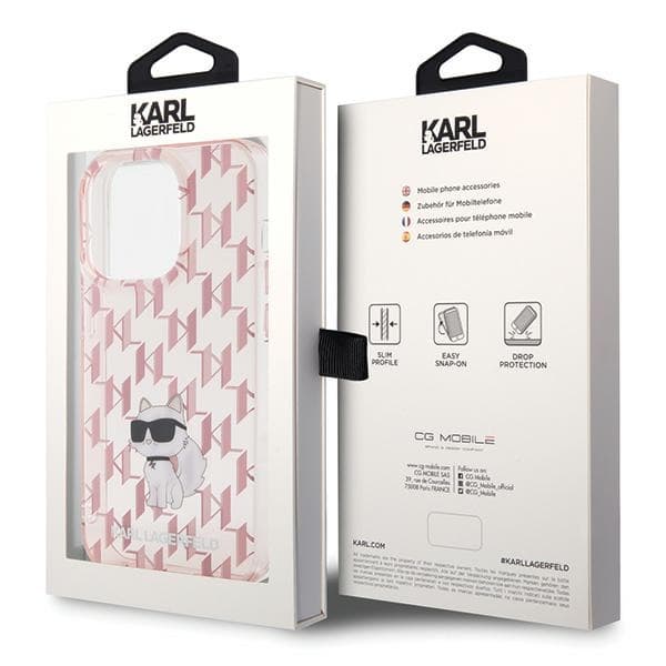 Karl Lagerfeld ovitek za iPhone 15 Pro Max, Monogram Choupette, roza 8