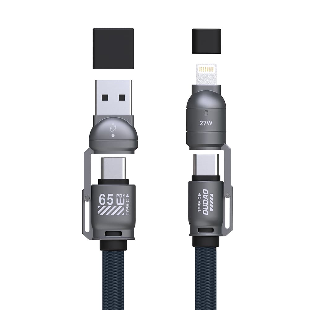 Dudao L20MAX 65W 4v1 kabel, trak za okoli vratu, USB-C na USB-C, Lightning in USB-A adapterji - moder 3