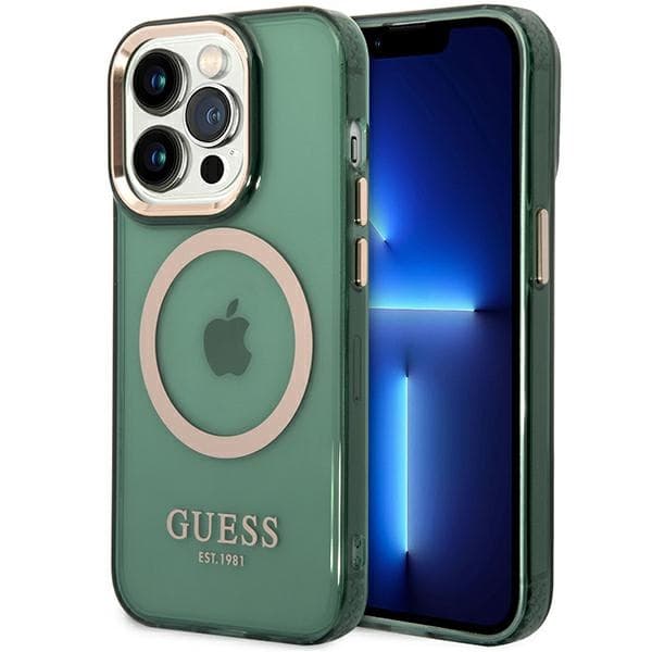 Ovitek Guess Gold Outline Translucent MagSafe za iPhone 14 Pro Max, zelen