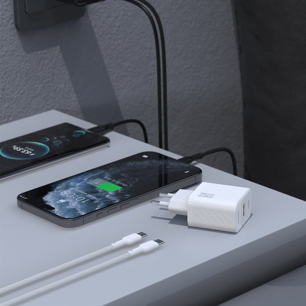 Dudao A26TCEU PD QC 25W GaN USB-A/USB-C polnilnik v USB-C kabel - bela 2