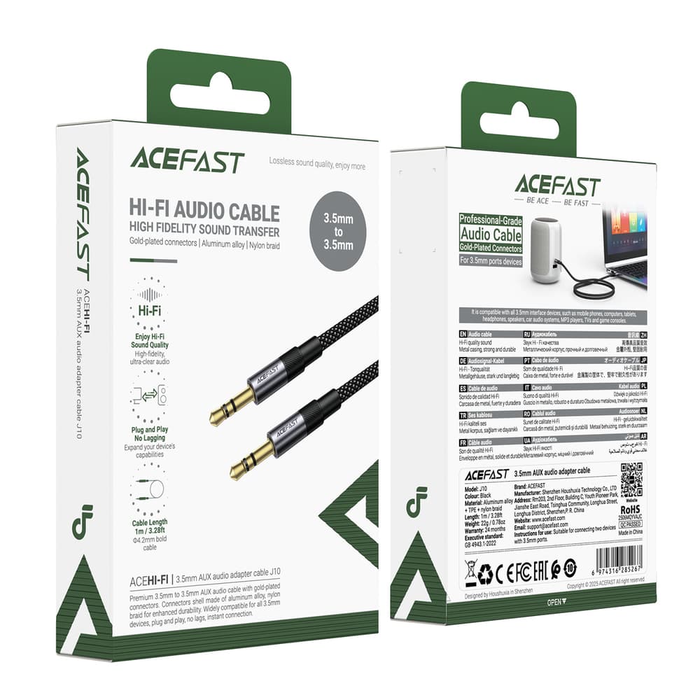Acefast J10 AUX kabel mini jack 3.5mm, 1m, črn 5