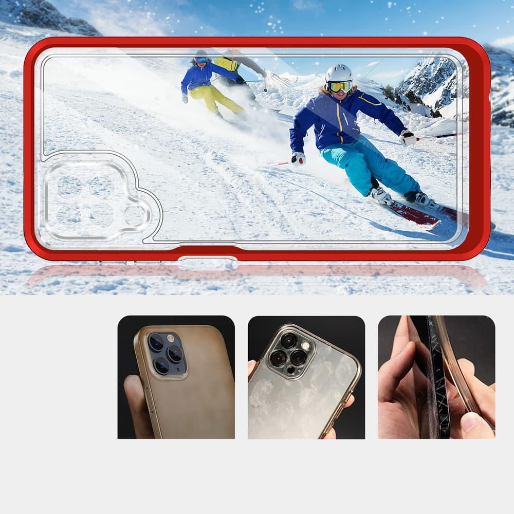 Hurtel ovitek Clear 3in1 za Samsung Galaxy A22 4G, rdeč 3