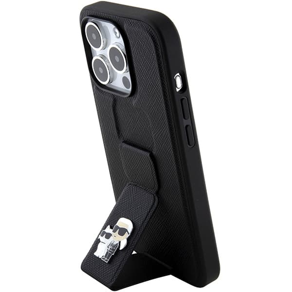 Karl Lagerfeld ovitek za iPhone 15 Pro - črn, Gripstand 2