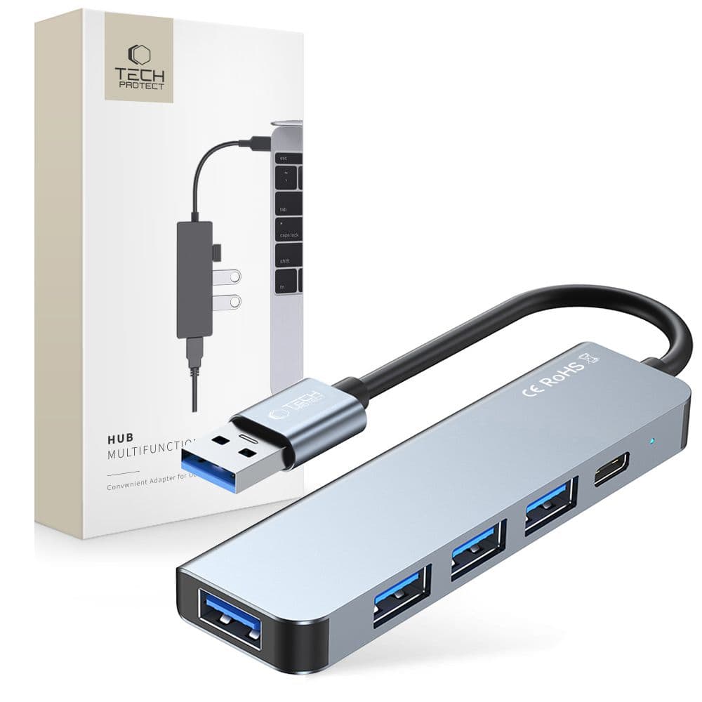 Tech-Protect HUB V0 5-v-1 USB-A na 3x USB-A 2.0 / USB-A 3.0 / USB-C - siv