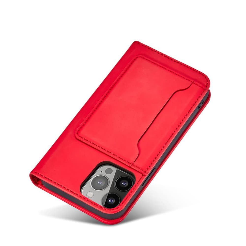 Ovitek Hurtel Magnet Card za iPhone 14 Pro Max, denarnica, stojalo, rdeči 8
