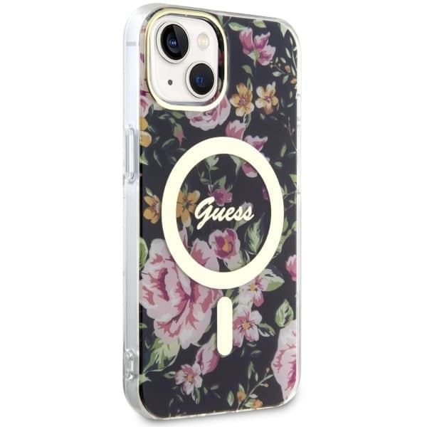 Ovitek Guess Flower MagSafe za iPhone 14 - črn 4
