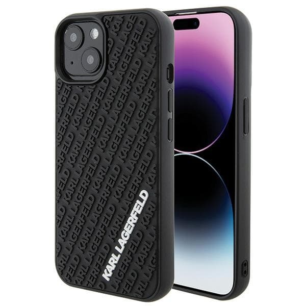 Karl Lagerfeld ovitek za iPhone 15, 3D Rubber Multi Logo, črn