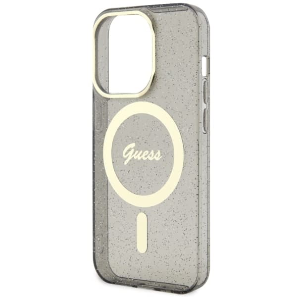 Ovitek Guess Glitter Gold MagSafe za iPhone 14 Pro Max, črn 6