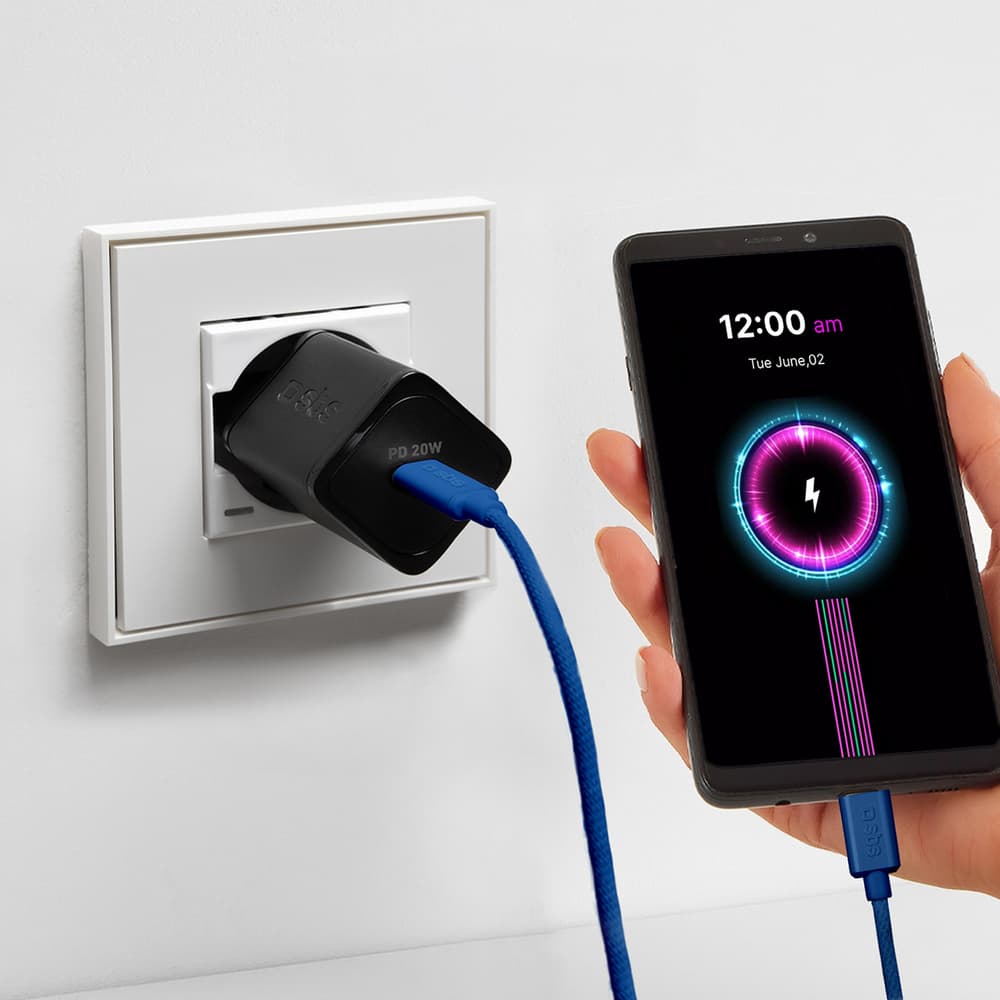 SBS TECABLETISSUETCCB USB-C v USB-C, 1,5m, 60W, pleten kabel - modri 8
