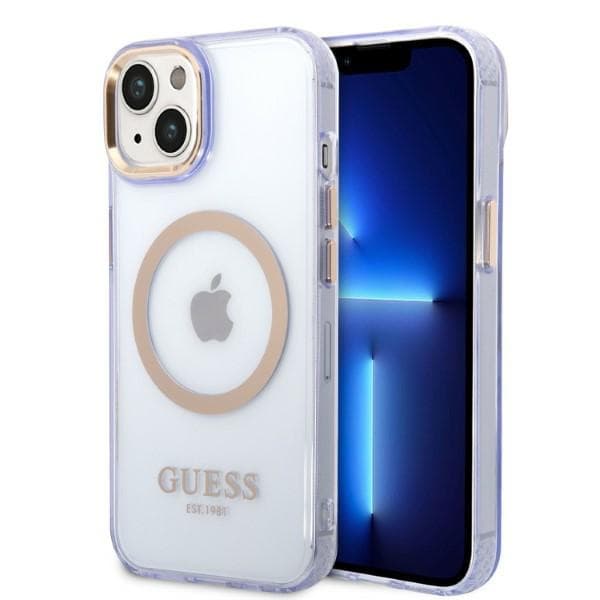 Ovitek Guess Gold Outline Translucent MagSafe za iPhone 14 6.1" - roza/roza