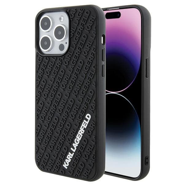 Karl Lagerfeld ovitek za iPhone 15 Pro Max, 3D Rubber Multi Logo, črn