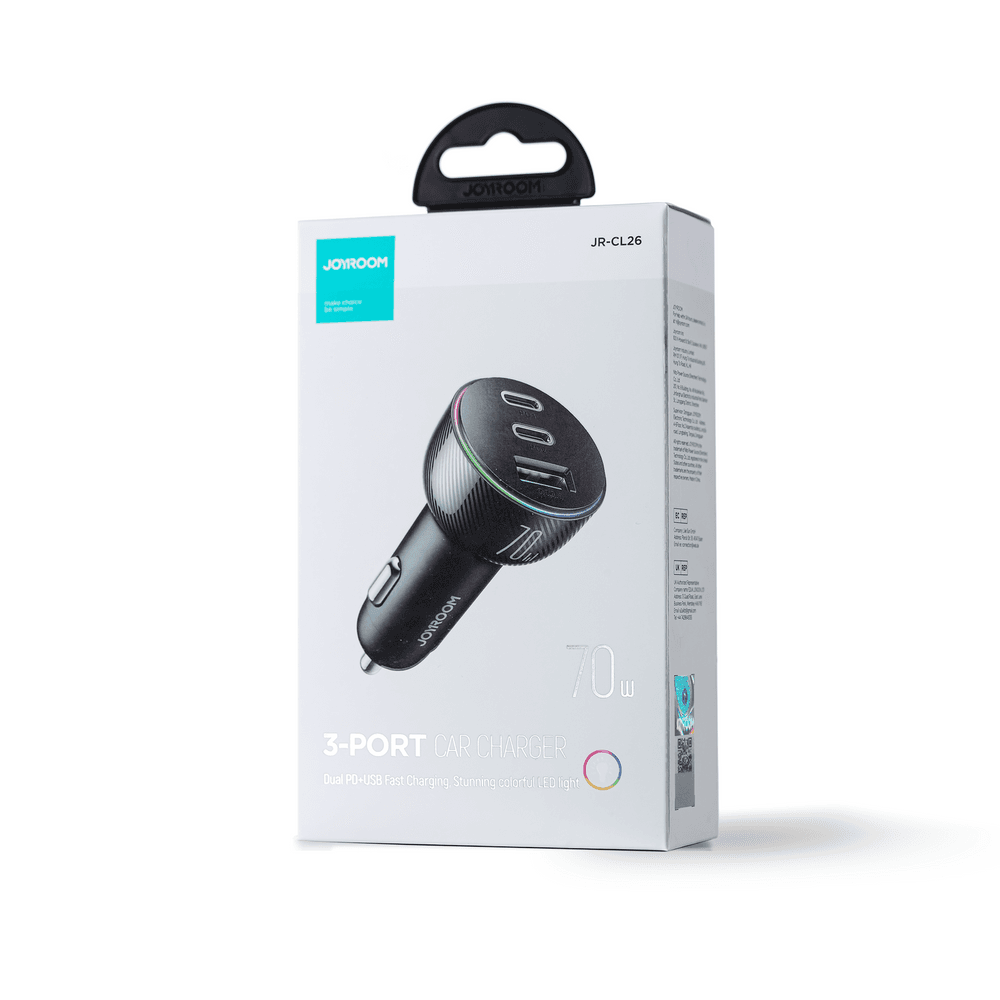 Joyroom 70W avtomobilski polnilnik, 3 vrata (USB, 2x USB C), črn 5