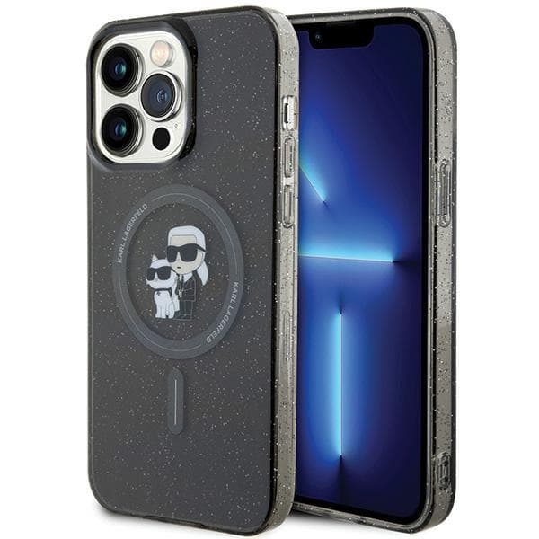 Ovitek Karl Lagerfeld Karl&Choupette Glitter MagSafe za iPhone 15 Pro Max - črn