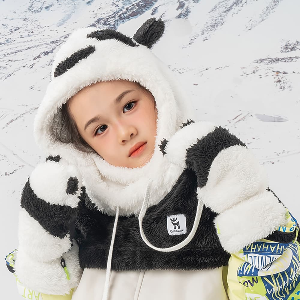 Qunature Panda smučarske rokavice za otroke in odrasle, velikost S, črno-bele 2