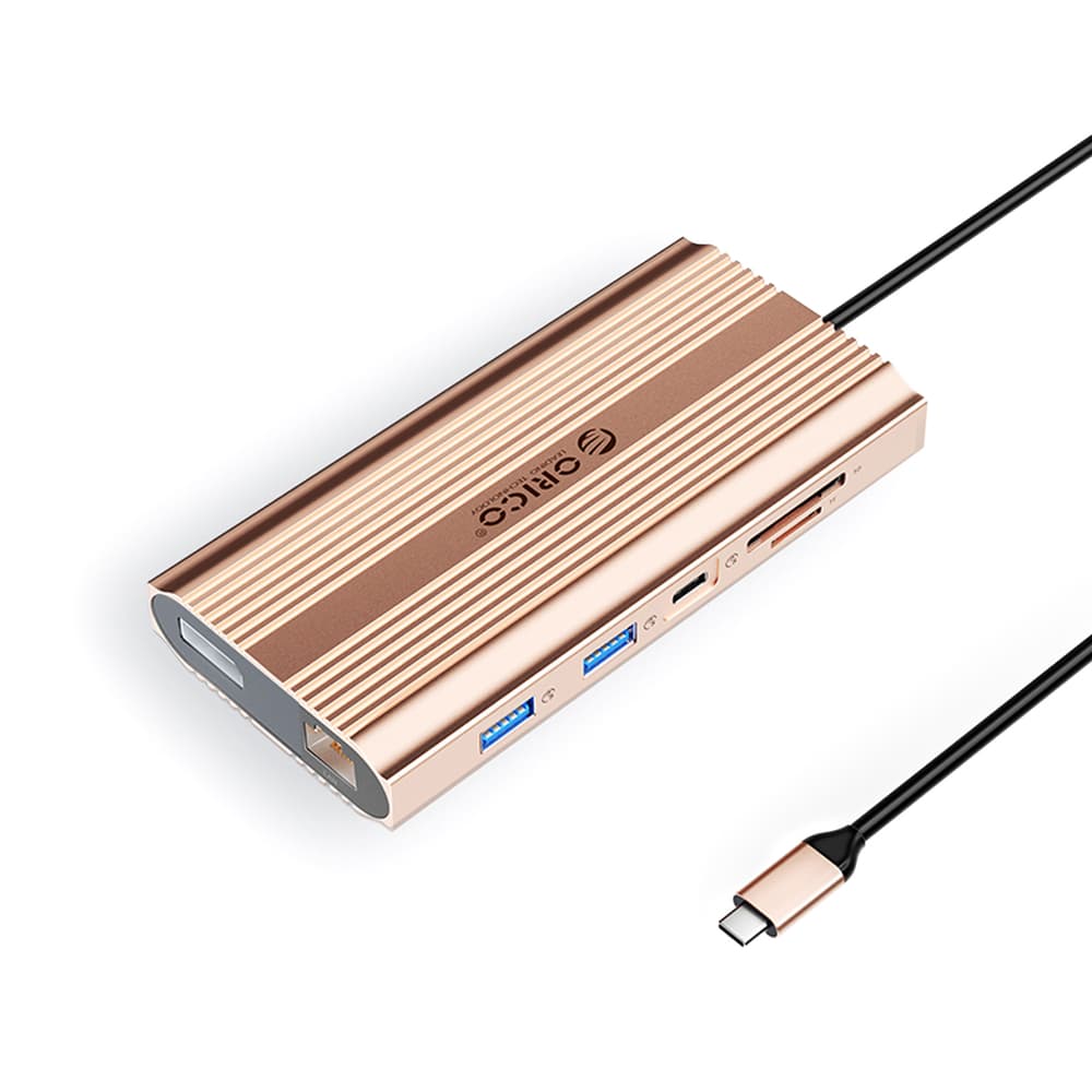 Orico XDR 12v1 USB-C Docking Station, 2x HDMI 4K 60Hz, DP 4K 60Hz, PD 100W, Rose Gold