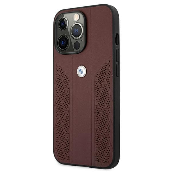 BMW usnjena etui Curve Perforate za iPhone 13 Pro / iPhone 13 - Rdeča 2