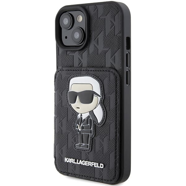 Karl Lagerfeld ovitek Saffiano Monogram Ikonik Patch za iPhone 15 - črn 2