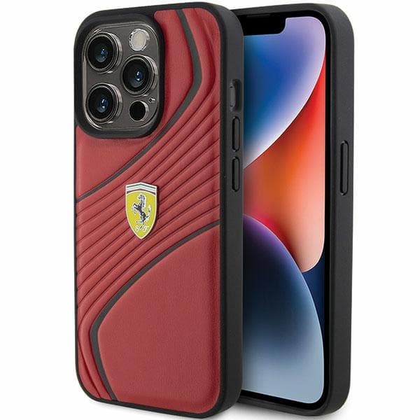 Etui Ferrari Twist Metal Logo za iPhone 15 Pro - rdeča