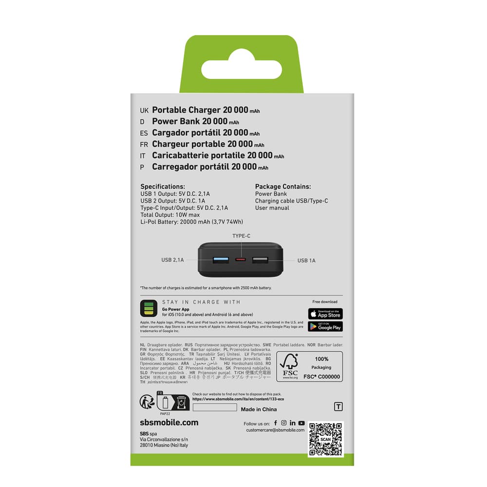 Powerbank Puro Fast 20000 mAh 2x USB-A + 1x USB-C - črn 3