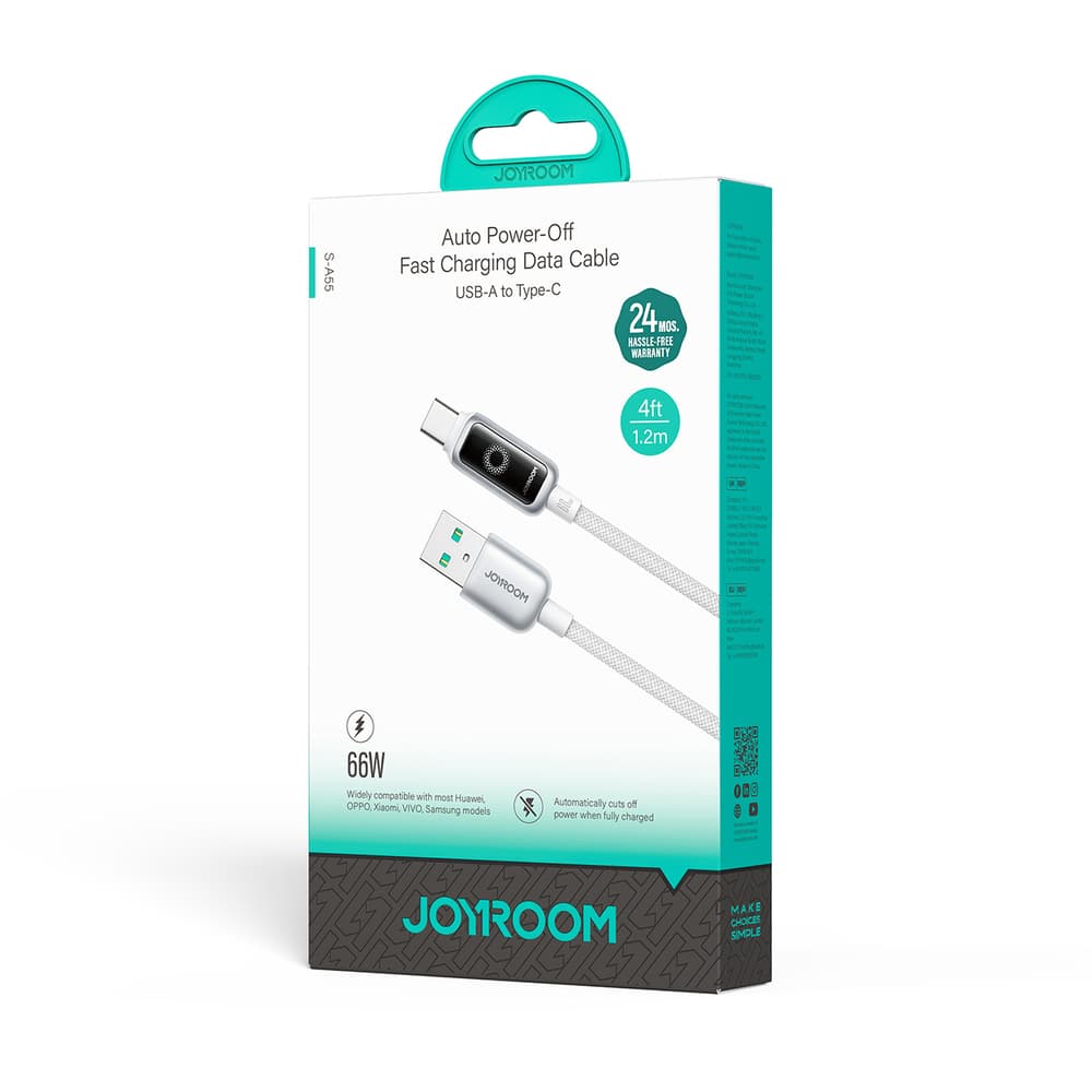 Joyroom S-A55 StarFlight 66W USB-A - USB-C kabel 1.2m, bel 2