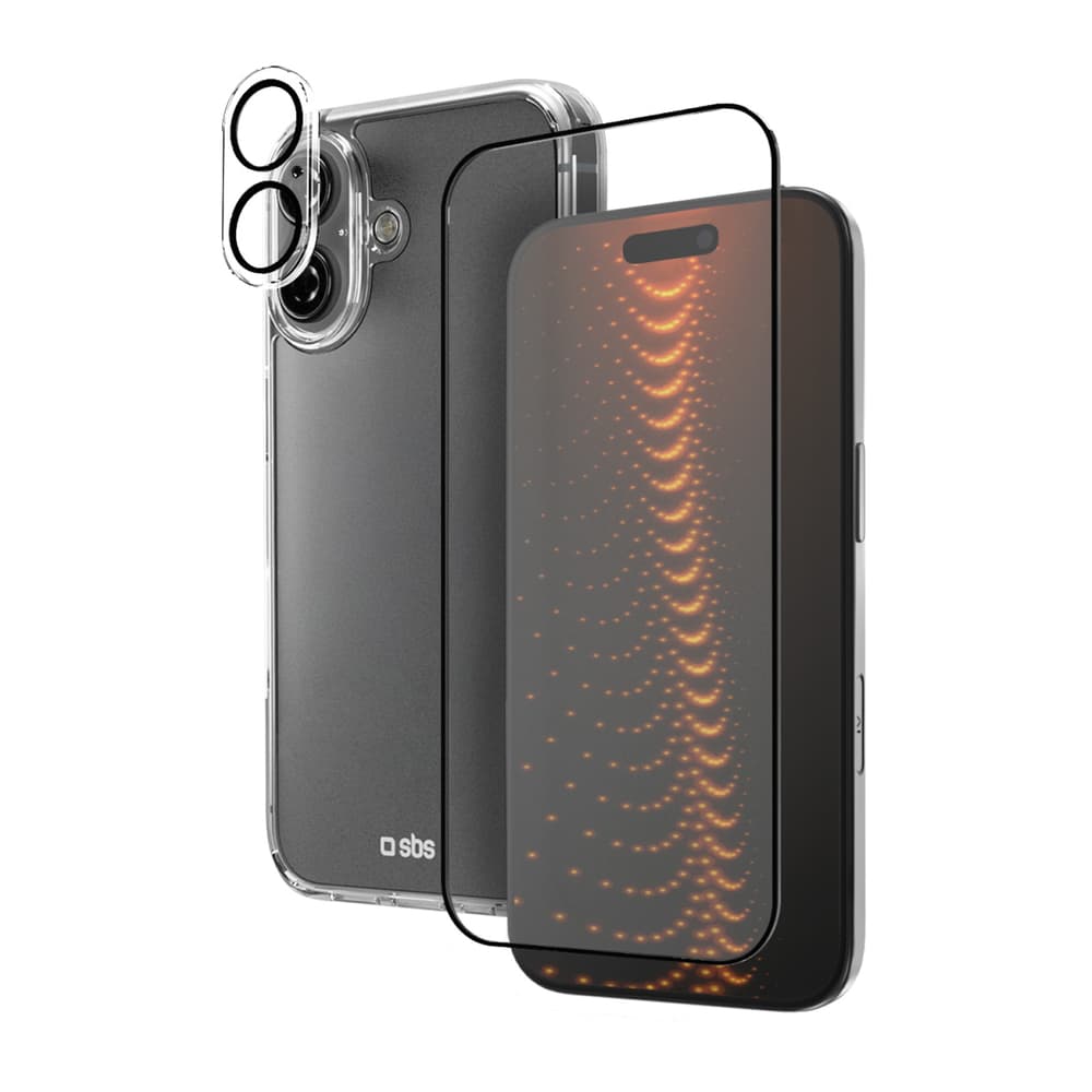 SBS set z D3O za iPhone 16: ovitek + steklo za zaslon in kamero (transparentno)