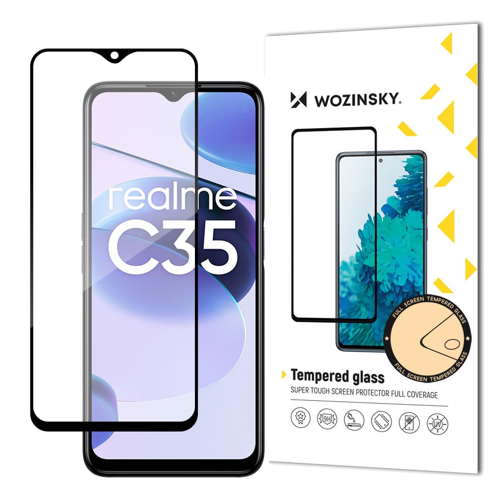 Wozinsky Super Tough Full Glue kaljeno steklo za Realme C35, črno