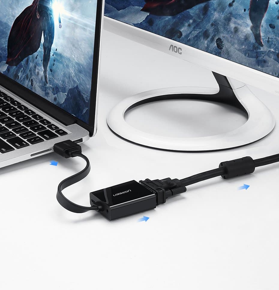 Ugreen HDMI na VGA adapter z Micro USB in avdio izhodom, črn 4
