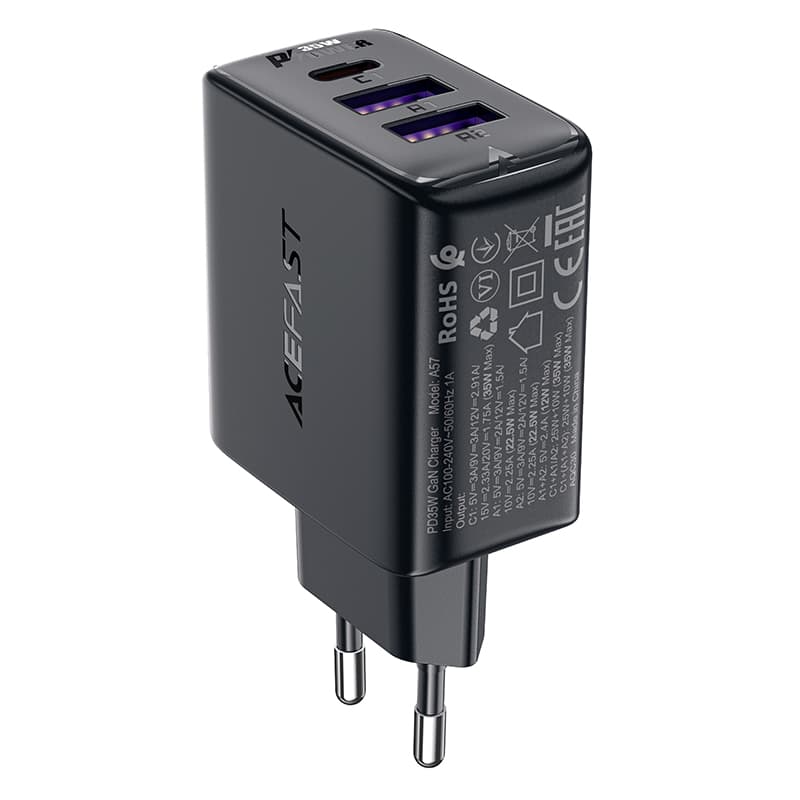 Acefast A57 PD 35W GaN polnilnik, 2x USB-A + USB-C, 3 vrata - črna 3