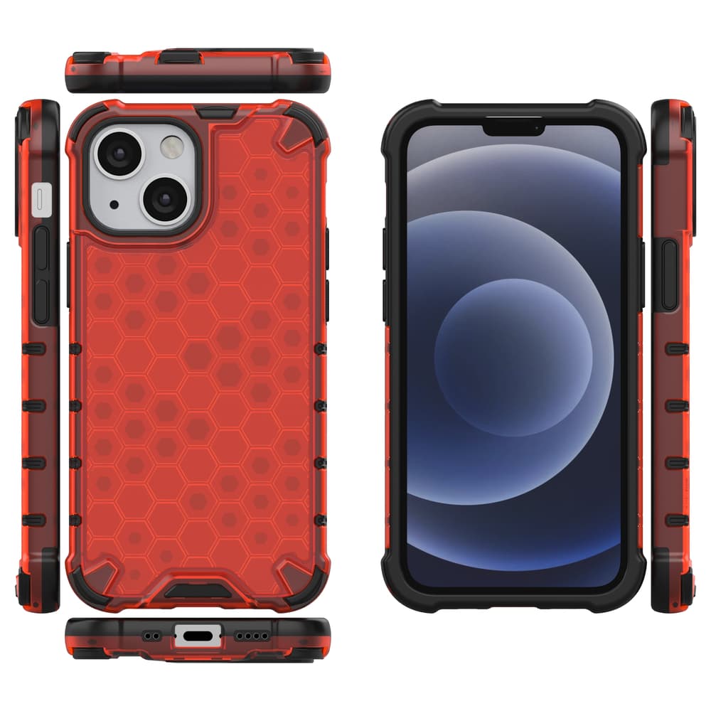 Hurtel Honeycomb ovitek z TPU odbijačem za iPhone 13 mini - rdeča 2