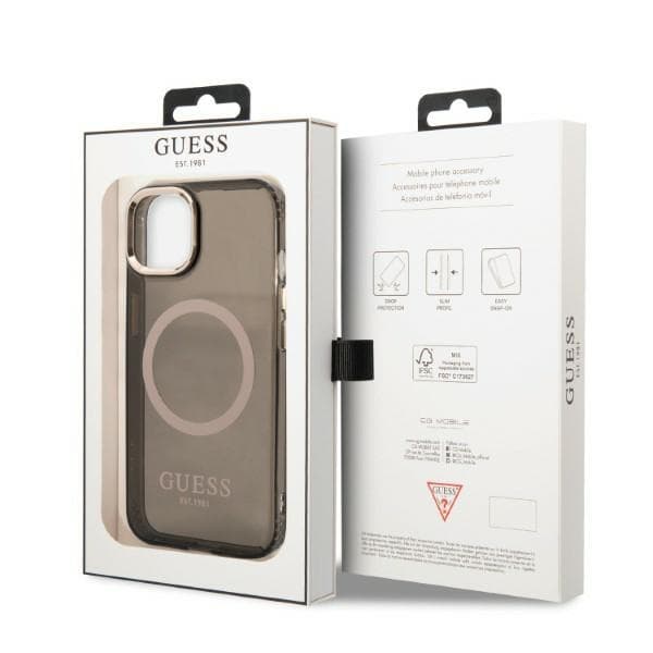 Guess Gold Outline Translucent MagSafe etui za iPhone 13 - črna 8