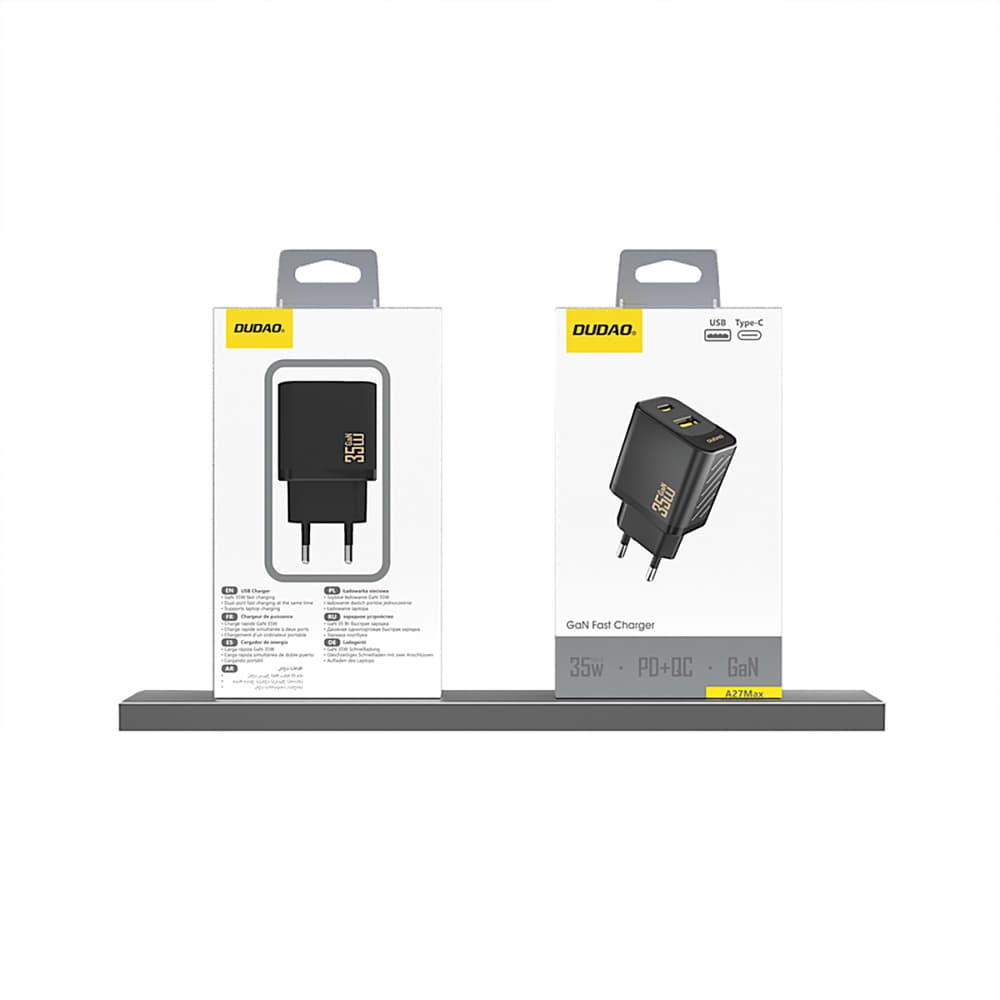 Dudao A27 Max 35W GaN stenski polnilnik, 2v1 USB-C/USB-A, črn 2