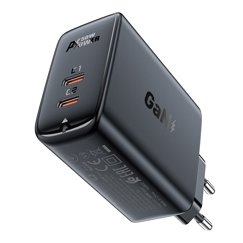 Acefast A29 PD 50W GaN polnilnik (USB-C + USB-C), črn