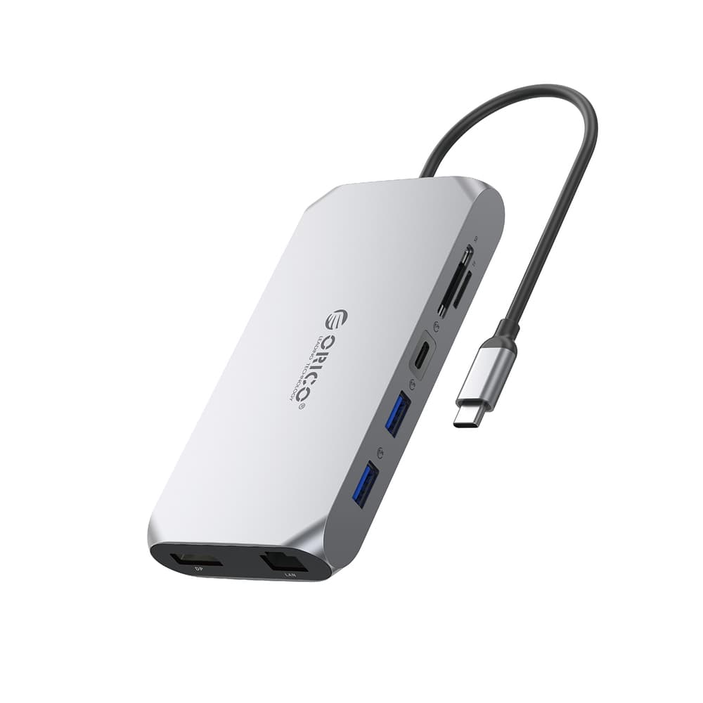 Orico XCR 12v1 USB-C Docking Station, 2x USB-A 3.1, 2x HDMI 4K 60Hz, DP 4K 60Hz, PD 100W, siva