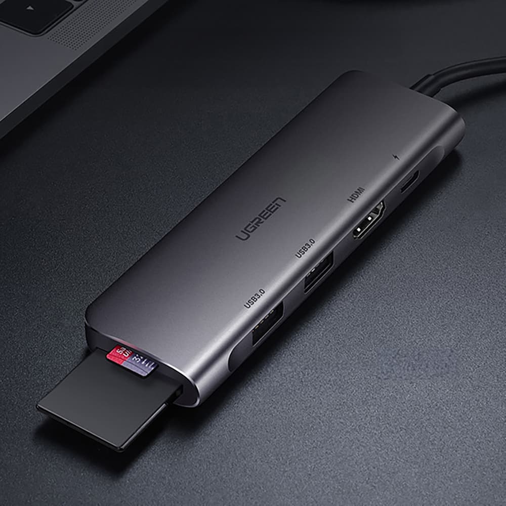 Ugreen CM195 ​​6v1 adapter USB-C - HDMI / 2x USB-A 3.0 / USB-C PD / SD/TF čitalnik, siv 6