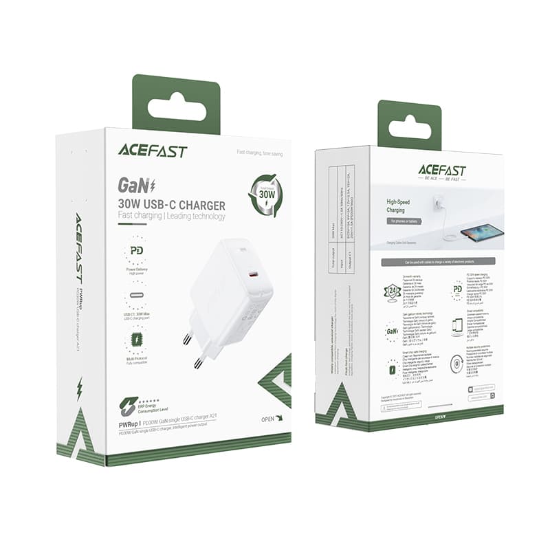 Acefast GaN stenski polnilnik USB-C 30W, PD, QC 3.0, FCP, bel (A21) 5