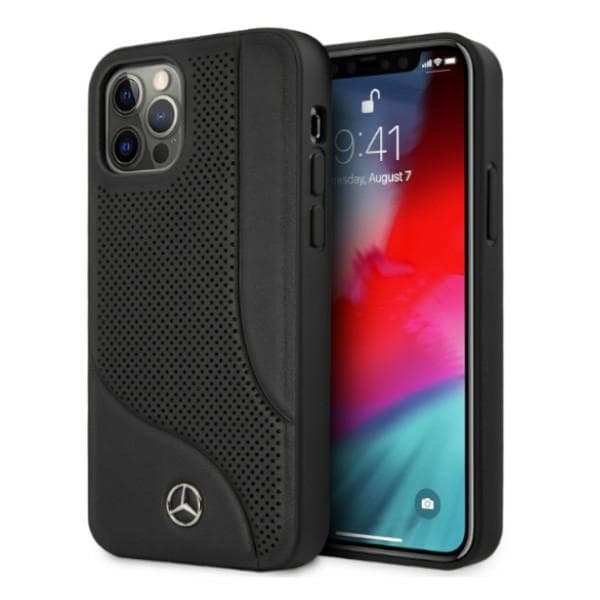 Ovitek Mercedes usnjeni Perforated Area za iPhone 12 Pro Max - črn