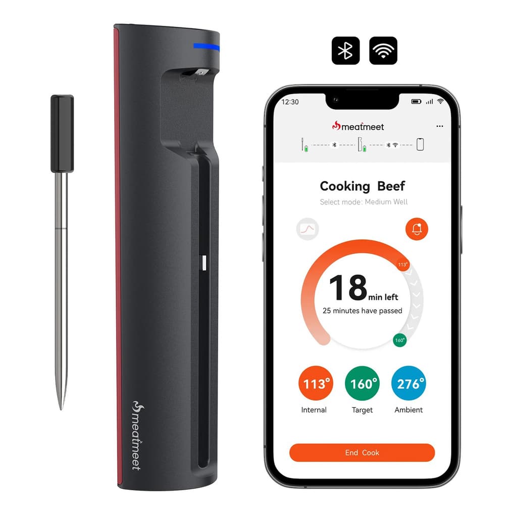Meatmeet Pro pametni kuhinjski termometer z Bluetooth/WiFi app, žar, pečica, smoker - črn