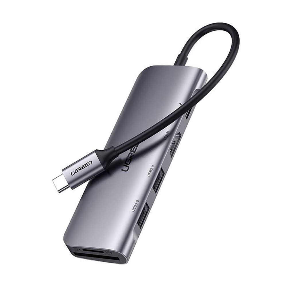 Ugreen CM195 6v1 adapter USB-C - HDMI / 2x USB-A 3.0 / USB-C PD / SD/TF čitalnik, siv