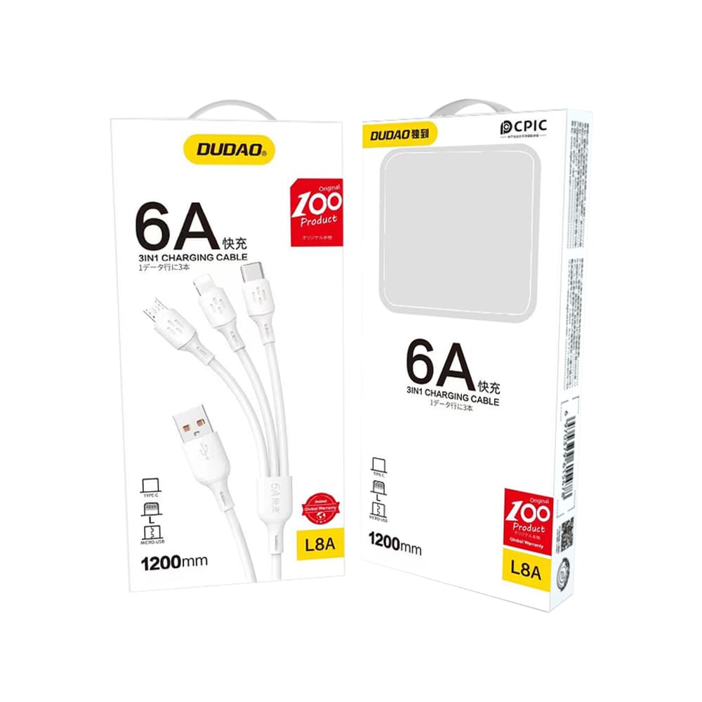 Dudao 3v1 kabel USB-A na USB-C / micro USB / Lightning 1.2m 5